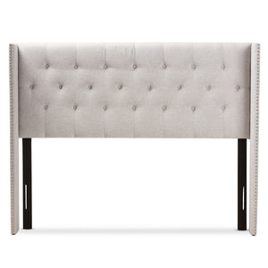 Baxton Studio Ally Modern And Contemporary Greyish Beige Fabric Button-Tufted Nail Head King Size Winged Headboard