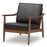 Load image into Gallery viewer, Baxton Studio Venza Mid-Century Modern Walnut Wood Black Faux Leather Lounge Chair
