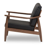 Load image into Gallery viewer, Baxton Studio Venza Mid-Century Modern Walnut Wood Black Faux Leather Lounge Chair
