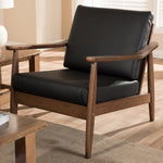 Load image into Gallery viewer, Baxton Studio Venza Mid-Century Modern Walnut Wood Black Faux Leather Lounge Chair
