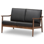 Load image into Gallery viewer, Baxton Studio Venza Mid-Century Modern Walnut Wood Black Faux Leather 2-Seater Loveseat
