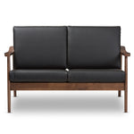 Load image into Gallery viewer, Baxton Studio Venza Mid-Century Modern Walnut Wood Black Faux Leather 2-Seater Loveseat
