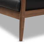 Load image into Gallery viewer, BAXTON STUDIO VENZA MID-CENTURY MODERN WALNUT WOOD BLACK FAUX LEATHER 2-SEATER LOVESEAT
