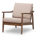 Load image into Gallery viewer, Baxton Studio Venza Mid-Century Modern Walnut Wood Light Brown Fabric Upholstered Lounge Chair
