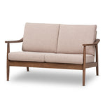 Load image into Gallery viewer, Baxton Studio Venza Mid-Century Modern Walnut Wood Light Brown Fabric Upholstered 2-Seater Loveseat
