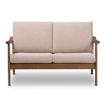 Load image into Gallery viewer, Baxton Studio Venza Mid-Century Modern Walnut Wood Light Brown Fabric Upholstered 2-Seater Loveseat
