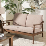 Load image into Gallery viewer, Baxton Studio Venza Mid-Century Modern Walnut Wood Light Brown Fabric Upholstered 2-Seater Loveseat
