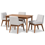 Load image into Gallery viewer, Baxton Studio Nexus Mid-Century Modern Greyish Beige Fabric Upholstered And Walnut Brown Finished Wood 5-Piece Dining Set
