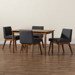 Load image into Gallery viewer, Baxton Studio Nexus Mid-Century Modern Dark Grey Fabric Upholstered And Walnut Brown Finished Wood 5-Piece Dining Set
