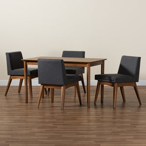 Baxton Studio Nexus Mid-Century Modern Dark Grey Fabric Upholstered And Walnut Brown Finished Wood 5-Piece Dining Set