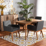 Load image into Gallery viewer, Baxton Studio Dorina Mid-Century Modern Dark Grey Fabric Upholstered And Walnut Brown Finished Wood 5-Piece Dining Set
