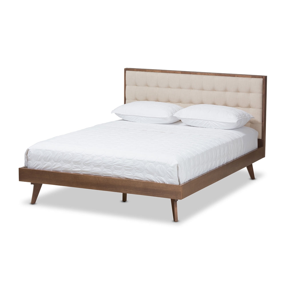 Baxton Studio Soloman Mid-Century Modern Fabric and  Finished Wood Platform Bed