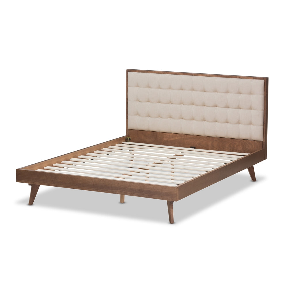 Baxton Studio Soloman Mid-Century Modern Fabric and  Finished Wood Platform Bed