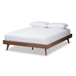 Baxton Studio Jacob Mid-Century Modern Walnut Brown Finished Solid Wood Queen Size Bed Frame