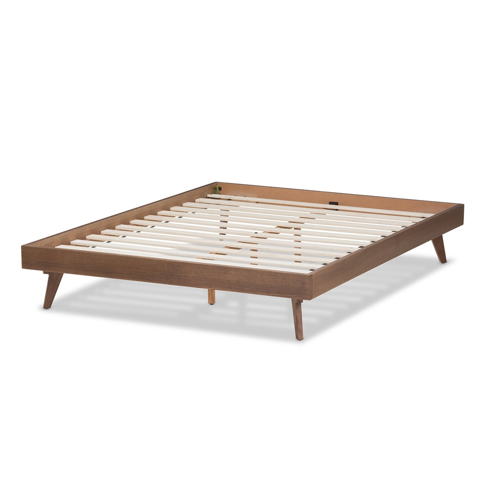 Baxton Studio Jacob Mid-Century Modern Walnut Brown Finished Solid Wood Full Size Bed Frame