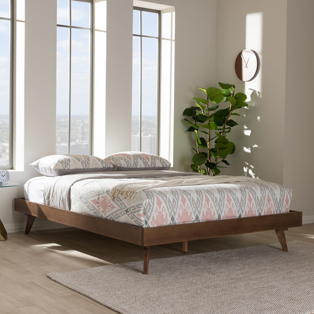 Baxton Studio Jacob Mid-Century Modern Walnut Brown Finished Solid Wood Full Size Bed Frame