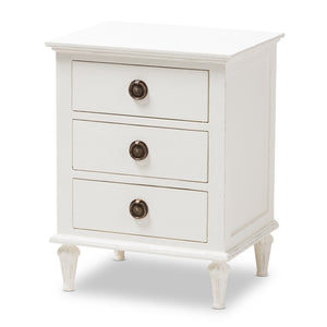 Baxton Studio Venezia French-Inspired Rustic Whitewash Wood 3-Drawer Nightstand