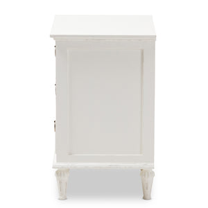 Baxton Studio Venezia French-Inspired Rustic Whitewash Wood 3-Drawer Nightstand