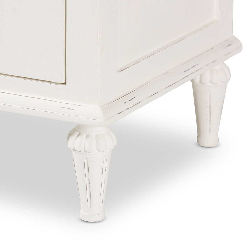 BAXTON STUDIO VENEZIA FRENCH-INSPIRED RUSTIC WHITEWASH WOOD 3-DRAWER NIGHTSTAND