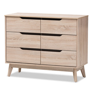 Baxton Studio Fella Mid-Century Modern Two-Tone Oak And Grey Wood 6-Drawer Dresser