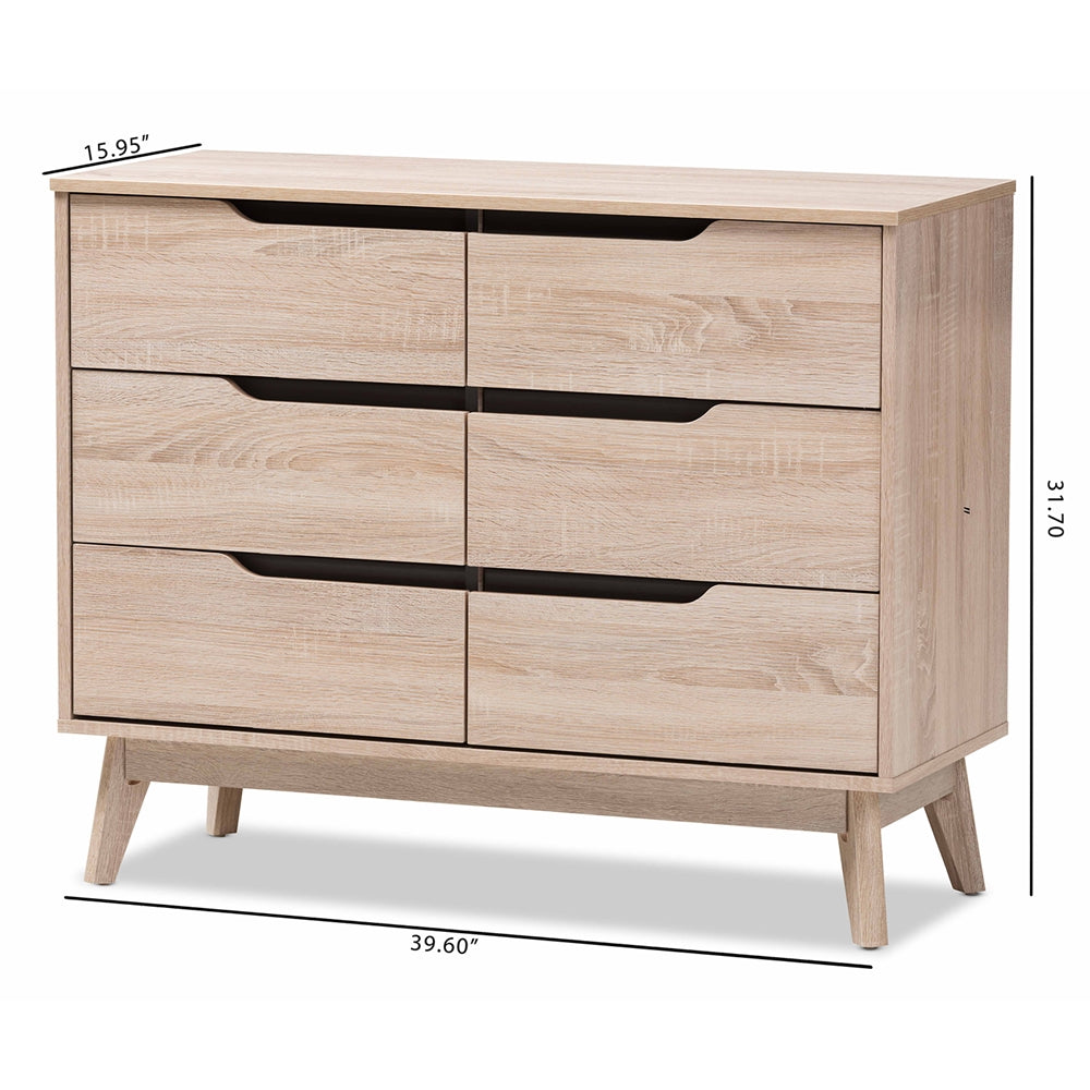 Baxton Studio Fella Mid-Century Modern Two-Tone Oak And Grey Wood 6-Drawer Dresser