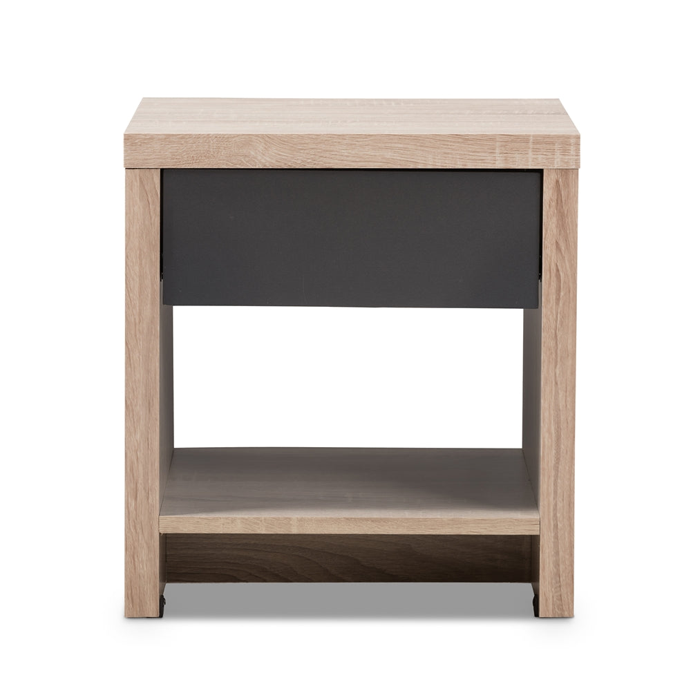 Baxton Studio Jamie Modern And Contemporary Two-Tone Oak And Grey Wood 1-Drawer 1-Shelf Nightstand