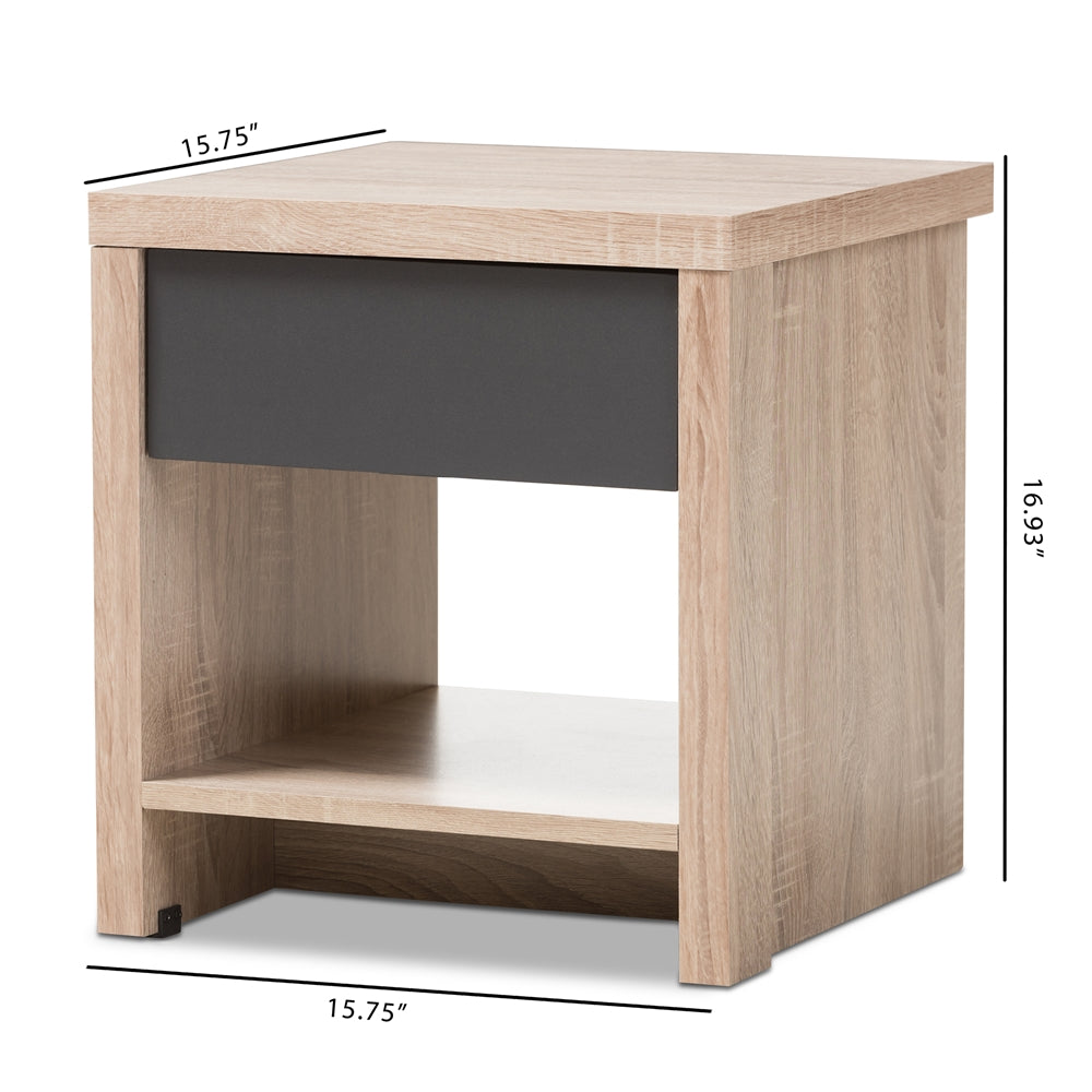 Baxton Studio Jamie Modern And Contemporary Two-Tone Oak And Grey Wood 1-Drawer 1-Shelf Nightstand