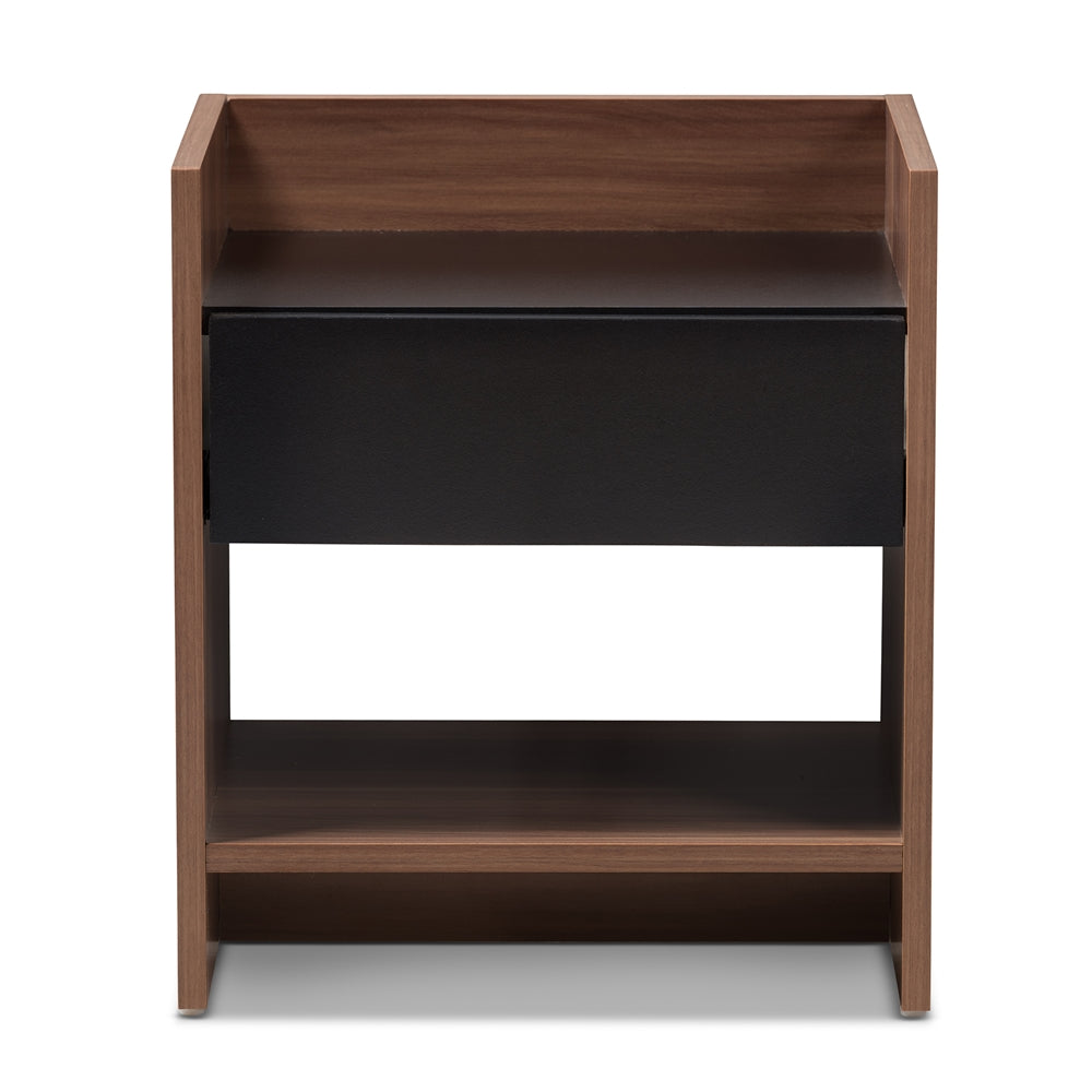 Baxton Studio Vanda Modern And Contemporary Two-Tone Walnut And Black Wood 1-Drawer Nightstand