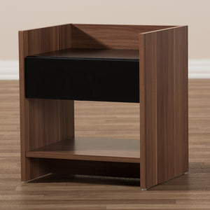 Baxton Studio Vanda Modern And Contemporary Two-Tone Walnut And Black Wood 1-Drawer Nightstand