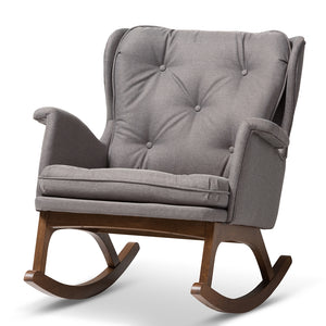 Baxton Studio Maggie Mid-Century Modern Fabric Upholstered Walnut-Finished Rocking Chair