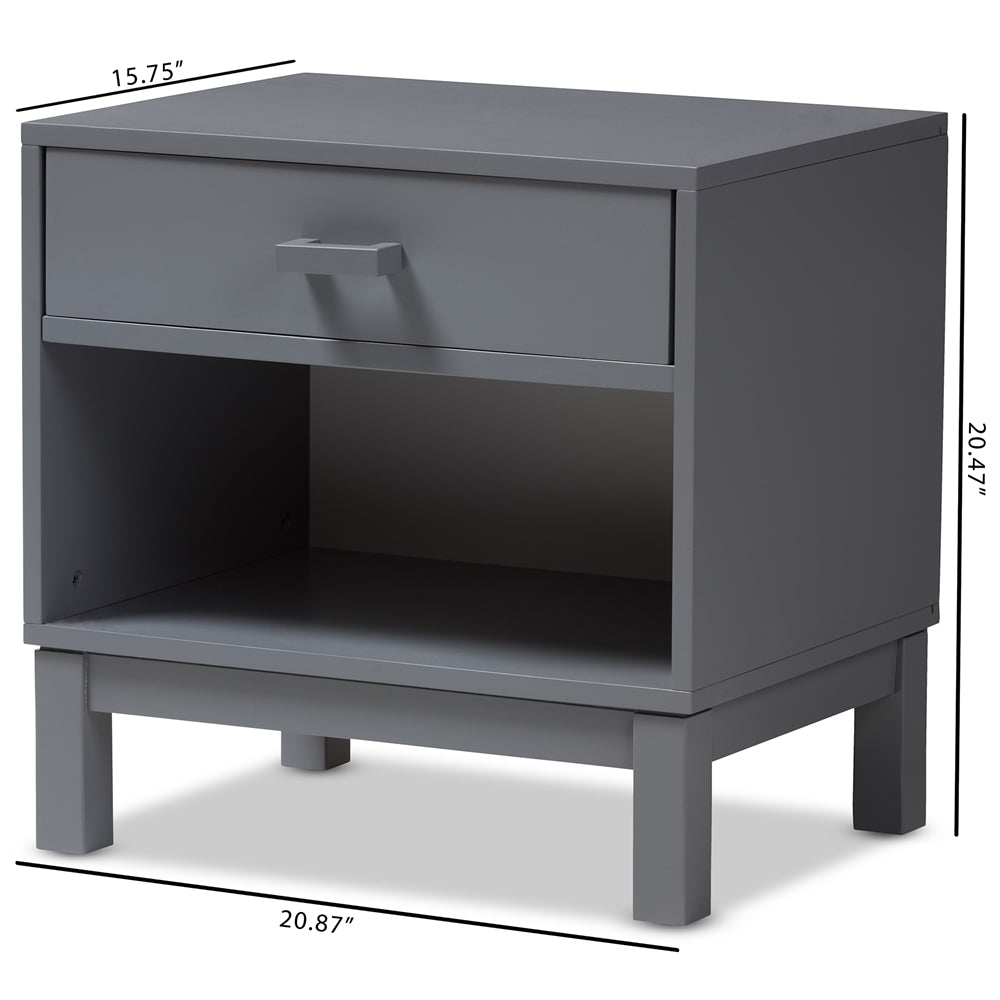 Baxton Studio Deirdre Modern And Contemporary Grey Wood 1-Drawer Nightstand