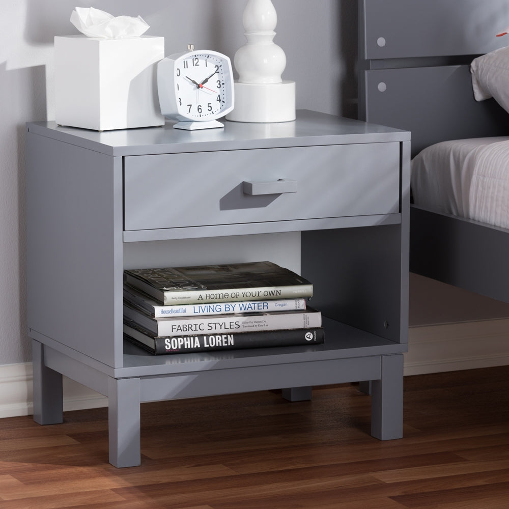 Baxton Studio Deirdre Modern And Contemporary Grey Wood 1-Drawer Nightstand