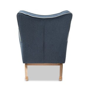 Baxton Studio Zoelle Mid-Century Modern Blue Fabric Upholstered Natural Finished Rocking Chair