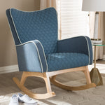 Load image into Gallery viewer, Baxton Studio Zoelle Mid-Century Modern Blue Fabric Upholstered Natural Finished Rocking Chair
