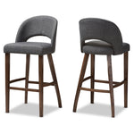 Load image into Gallery viewer, Baxton Studio Melrose Mid-Century Modern Dark Grey Fabric Upholstered Walnut Finished Wood Bar Stool (Set Of 2)
