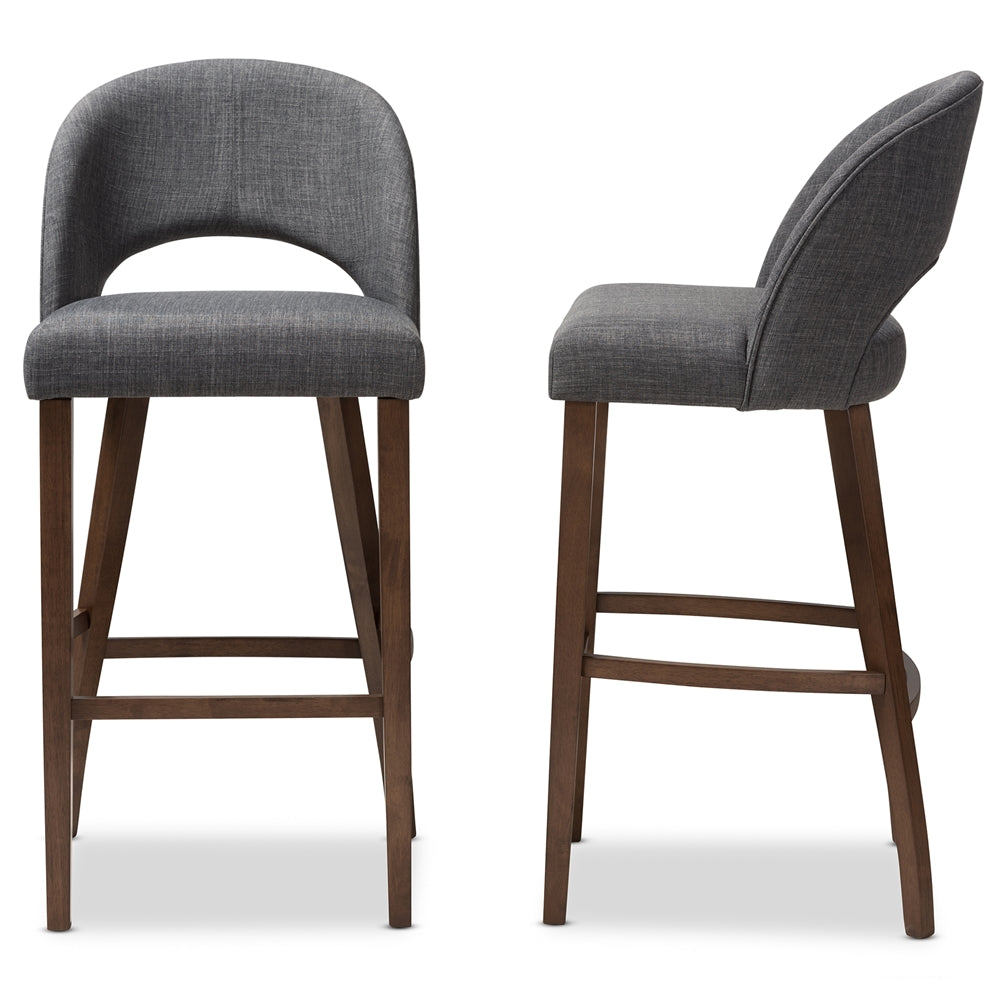 Baxton Studio Melrose Mid-Century Modern Dark Grey Fabric Upholstered Walnut Finished Wood Bar Stool (Set Of 2)