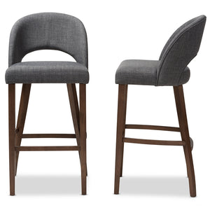 Baxton Studio Melrose Mid-Century Modern Dark Grey Fabric Upholstered Walnut Finished Wood Bar Stool (Set Of 2)