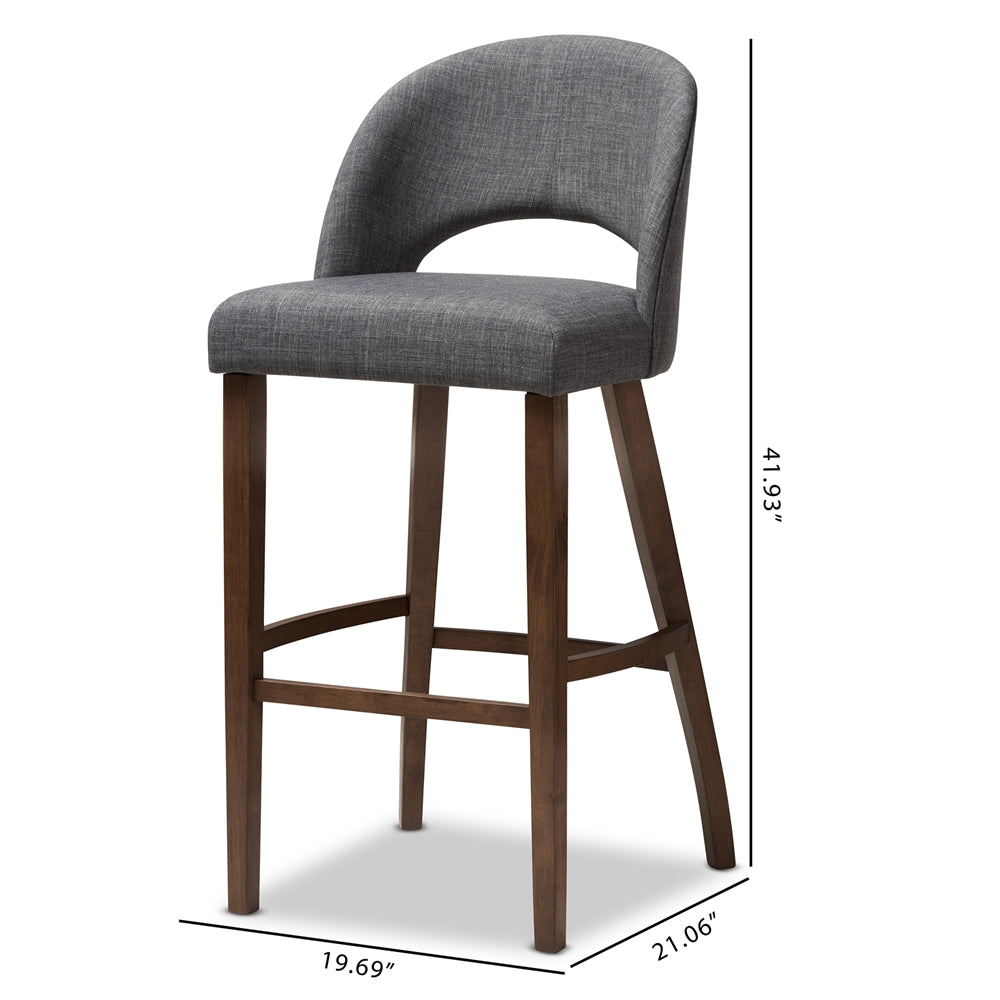 Baxton Studio Melrose Mid-Century Modern Dark Grey Fabric Upholstered Walnut Finished Wood Bar Stool (Set Of 2)