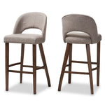 Load image into Gallery viewer, Baxton Studio Melrose Mid-Century Modern Light Grey Fabric Upholstered Walnut Finished Wood Bar Stool (Set Of 2)
