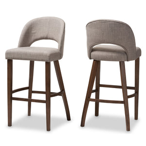 Baxton Studio Melrose Mid-Century Modern Light Grey Fabric Upholstered Walnut Finished Wood Bar Stool (Set Of 2)