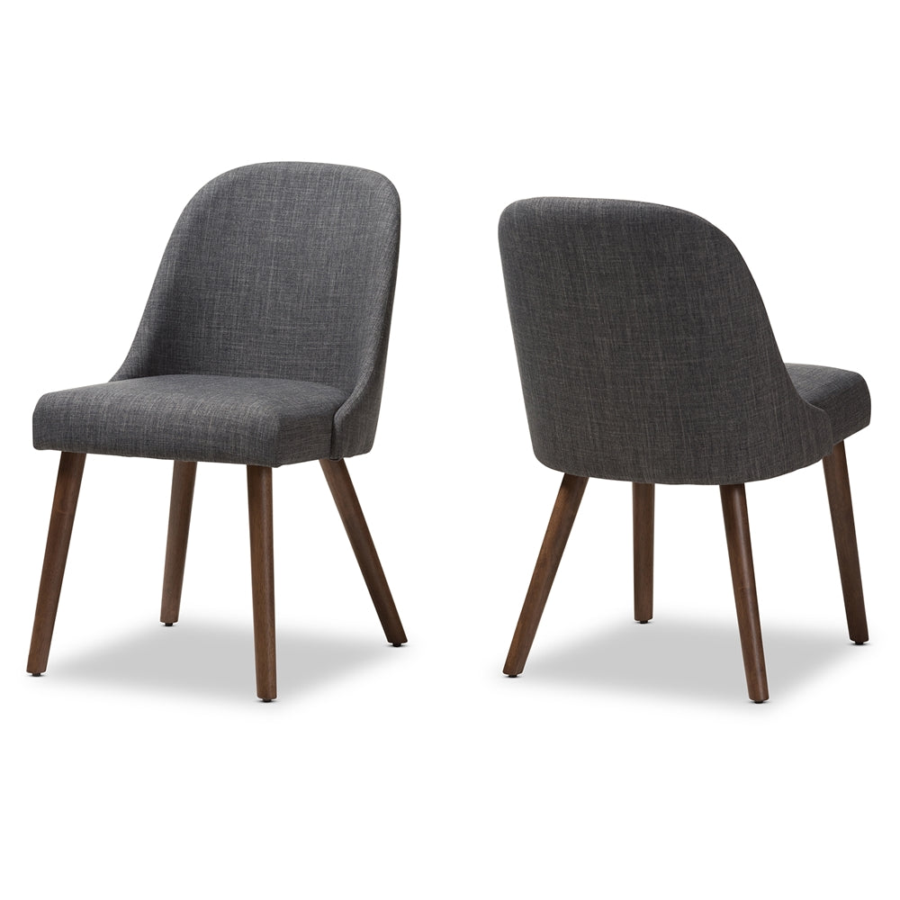 Baxton Studio Cody Mid-Century Modern Dark Grey Fabric Upholstered Walnut Finished Wood Dining Chair (Set Of 2)