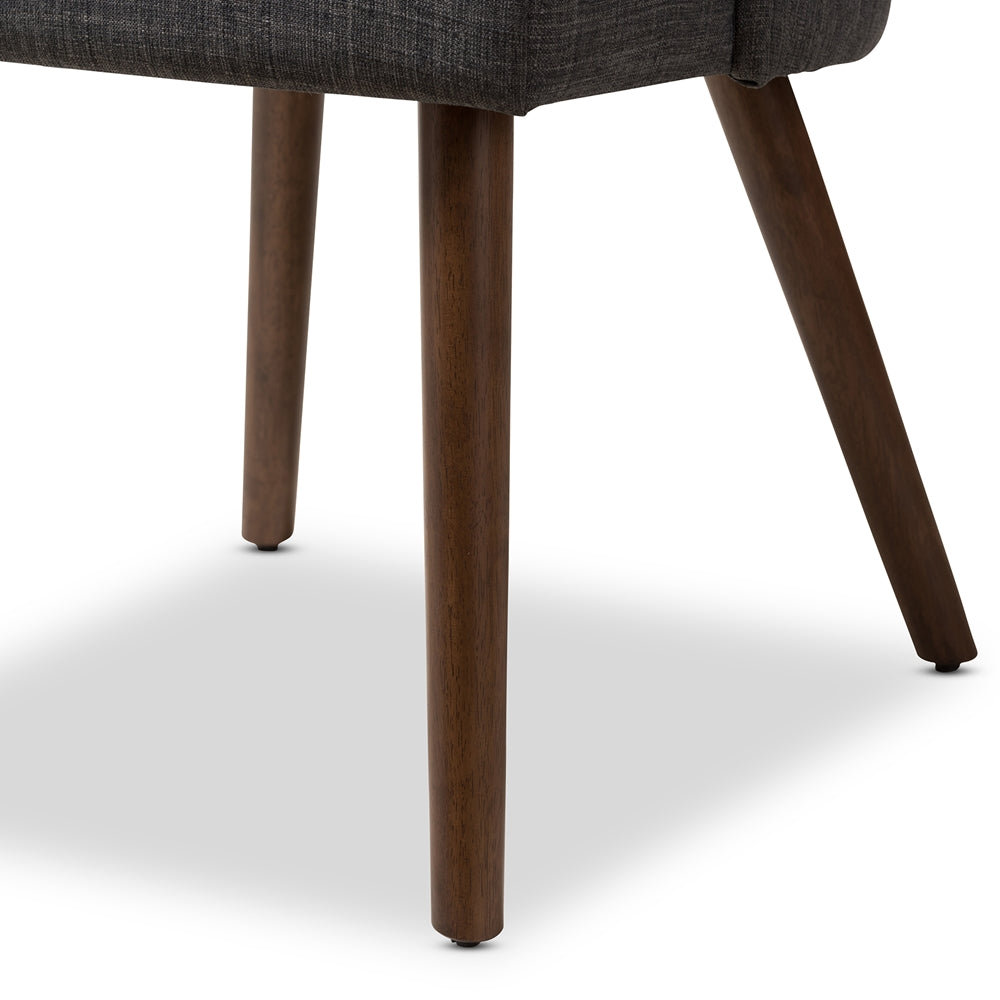 BAXTON STUDIO CODY MID-CENTURY MODERN DARK GREY FABRIC UPHOLSTERED WALNUT FINISHED WOOD DINING CHAIR (SET OF 2)