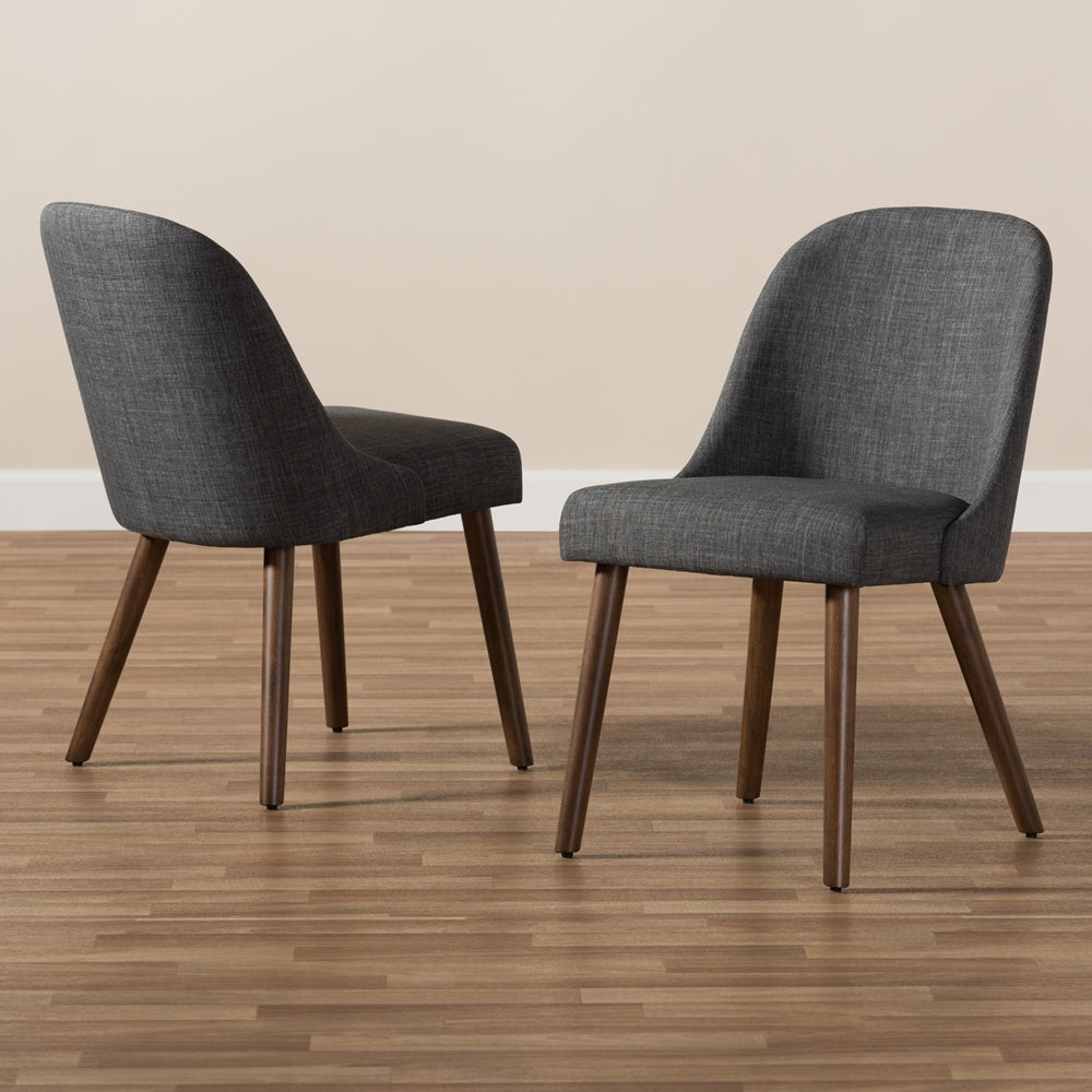 Baxton Studio Cody Mid-Century Modern Dark Grey Fabric Upholstered Walnut Finished Wood Dining Chair (Set Of 2)