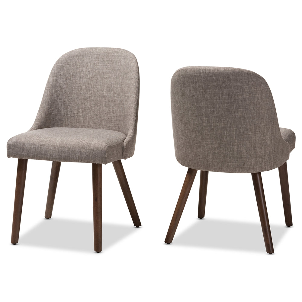 Baxton Studio Cody Mid-Century Modern Light Grey Fabric Upholstered Walnut Finished Wood Dining Chair (Set Of 2)