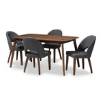 Load image into Gallery viewer, Baxton Studio Wesley Mid-Century Modern Dark Grey Fabric Upholstered Walnut Finished Wood 5-Piece Dining Set
