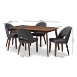 Load image into Gallery viewer, Baxton Studio Wesley Mid-Century Modern Dark Grey Fabric Upholstered Walnut Finished Wood 5-Piece Dining Set
