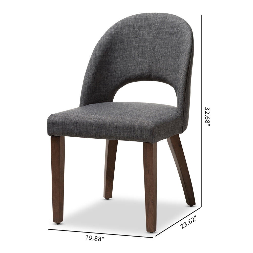 Baxton Studio Wesley Mid-Century Modern Dark Grey Fabric Upholstered Walnut Finished Wood Dining Chair (Set Of 2)