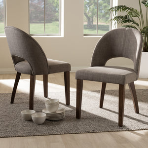 Baxton Studio Wesley Mid-Century Modern Light Grey Fabric Upholstered Walnut Finished Wood Dining Chair (Set Of 2)