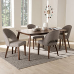 Load image into Gallery viewer, Baxton Studio Wesley Mid-Century Modern Light Grey Fabric Upholstered Walnut Finished Wood 5-Piece Dining Set
