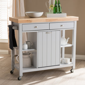 Baxton Studio Hayward Coastal And Farmhouse Light Grey Wood Kitchen Cart